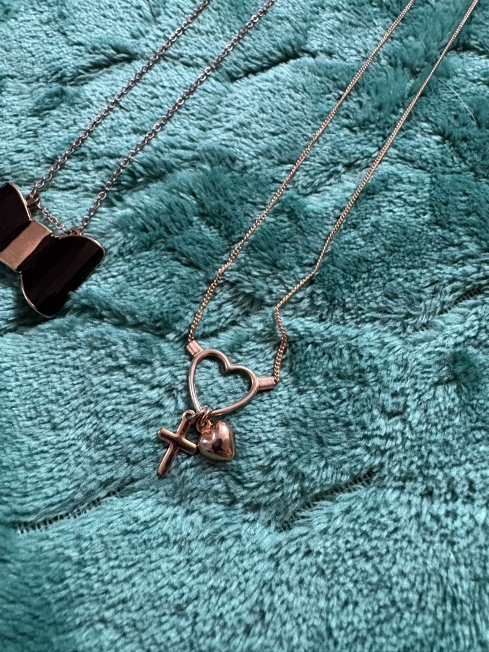 2-Piece Necklace Bundle Bow Pendant & Heart Cross Charm Bundle Set - Picture 2 of 3